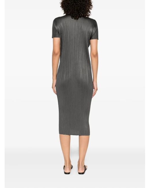 Pleats Please Issey Miyake Gray Pleated Short-Sleeved Dress