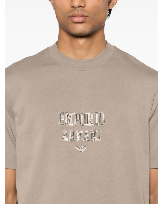 Emporio Armani White Logo-Embroidered T-Shirt for men