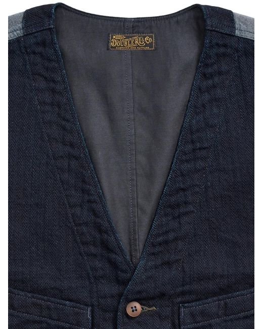 RRL Blue Denim-Panel Waistcoat for men