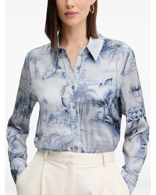 Guess Blue Buttoned Printed Top