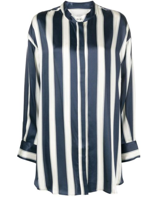 Asceno Blue Mantera Striped Silk-satin Shirt