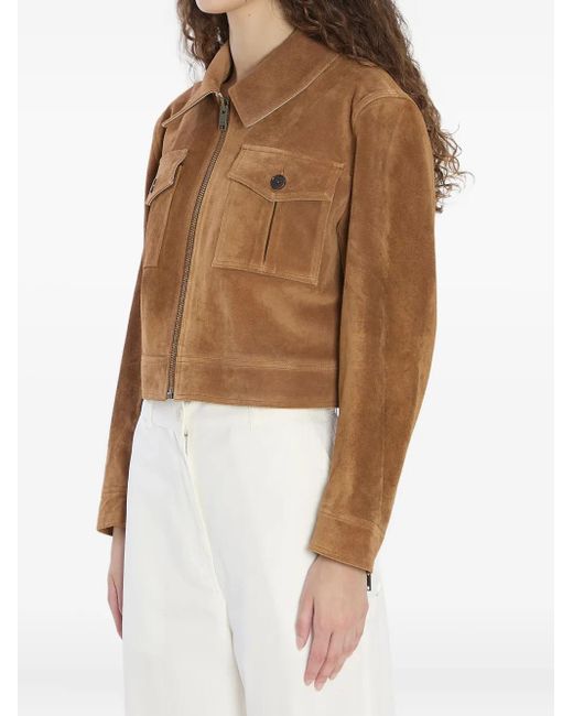 Arma Brown Pointed-Collar Flap-Pocket Suede Jacket