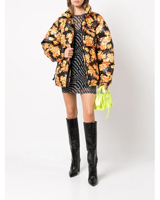 Vetements Orange Floral-Print Puffer Jacket