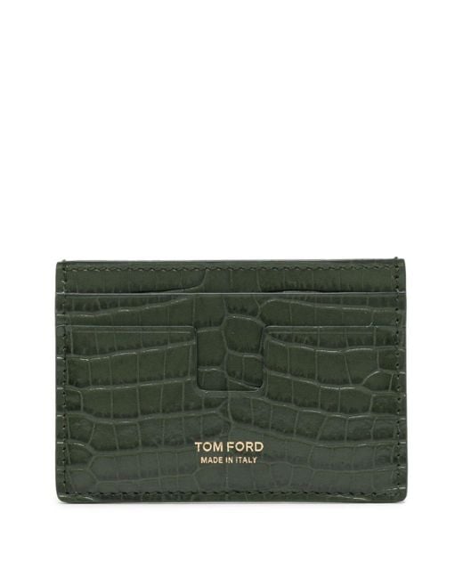Tom Ford Green Embossed-crocodile Leather Cardholder for men
