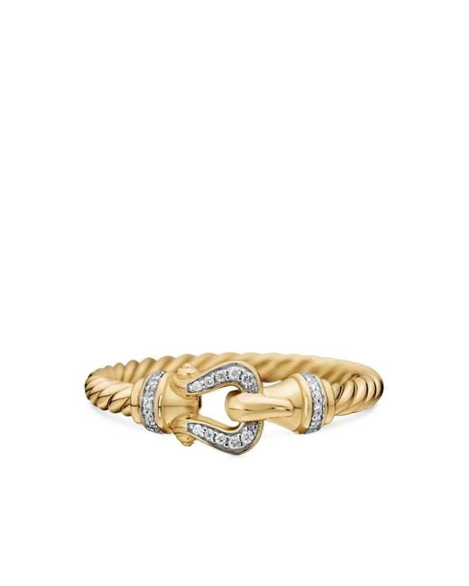 David Yurman Metallic 18Kt Petite Buckle Diamond Ring (2Mm)