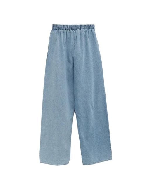 Baserange Blue Elasticated Light Wash Trousers
