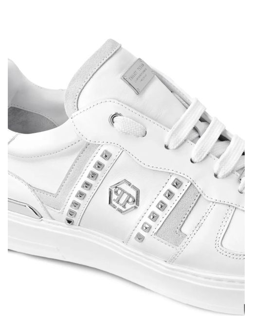 Philipp Plein White Stud-Embellished Low-Top Sneakers