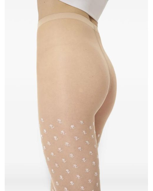 Wolford White Floral-Pattern Sheer-Opaque Tights
