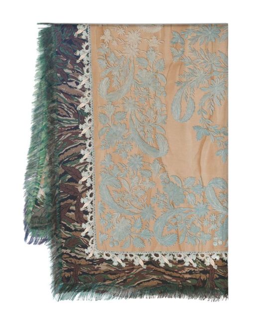 Pierre Louis Mascia Gray Floral-print Silk Scarf
