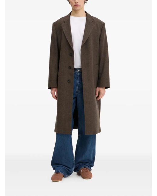 HUGO Brown Herringbone Single-Breasted Coat for men
