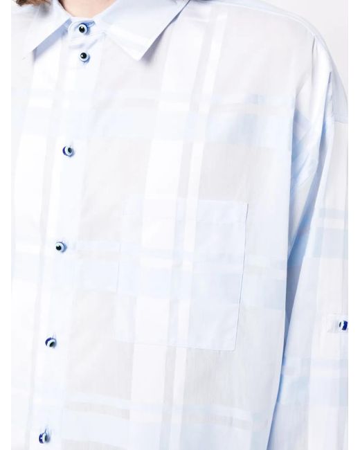 GmbH Blue Semi-Sheer Plaid Cotton Shirt for men