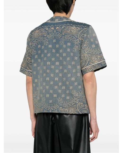 Amiri Gray Bandana-print Denim Shirt for men