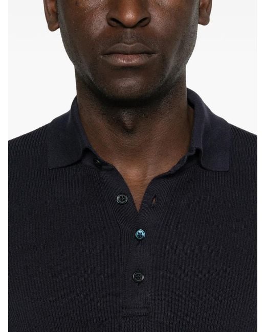 Brunello Cucinelli Blue Ribbed Polo Shirt for men