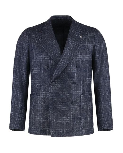 Tagliatore Blue Double-Breasted Checked Jacket for men