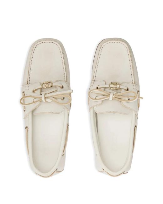 Gucci White Logo-Plaque Tie-Fastening Boat Shoes