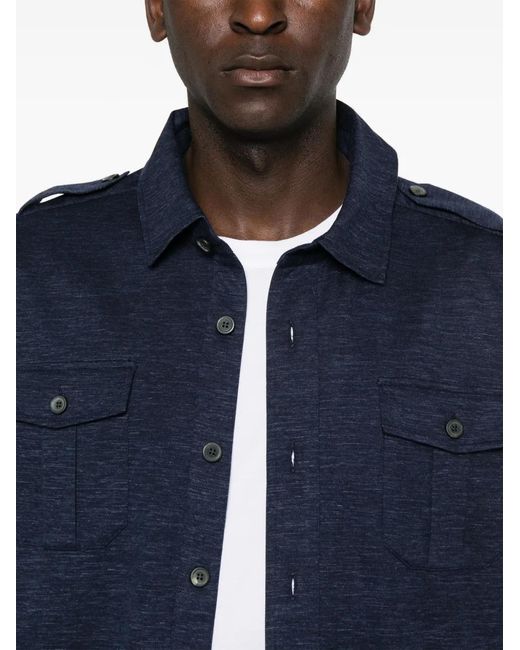 Sease Blue Mélange-Effect Virgin Wool-Silk Shirt for men
