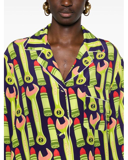 Camicia con stampa di Gucci in Green