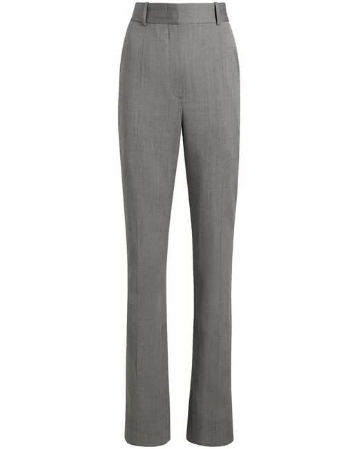 Another Tomorrow Gray Herringbone Straight-Leg Trousers