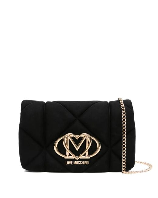 Love Moschino Black Quilted Logo-Plaque Cross Body Bag
