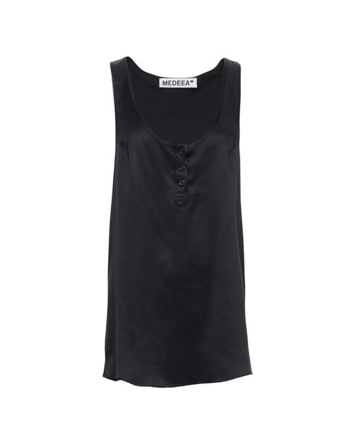 MEDEA Black Button-Front Sleeveless Mini Dress