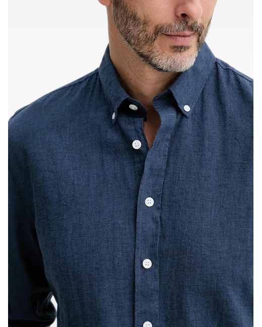 Lindbergh Blue Button-Down Linen Shirt for men