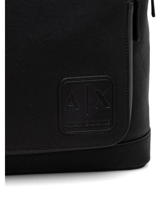 ARMANI EXCHANGE Black Logo-Patch Pebbled Backpack for men