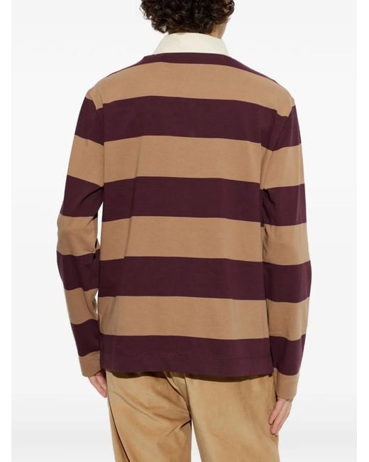 Moncler Red Striped Long-Sleeve Polo Shirt for men