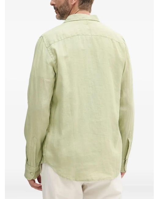 Guess Natural Embroidered-Logo Linen Shirt for men