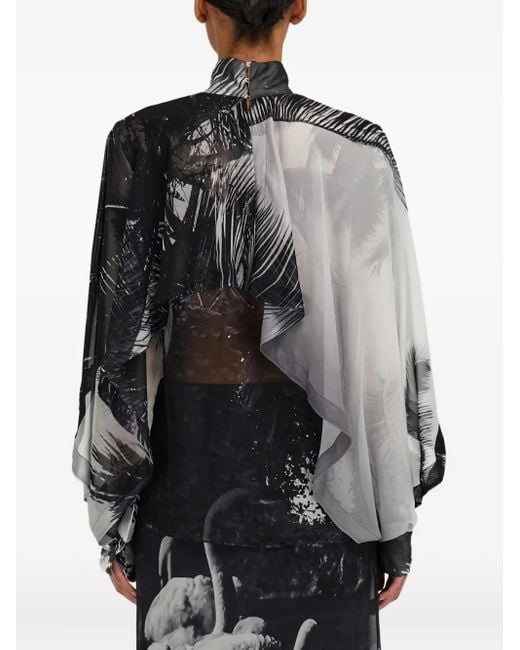 Ferragamo Black Ferragamo Silk Blouse With Palm Print