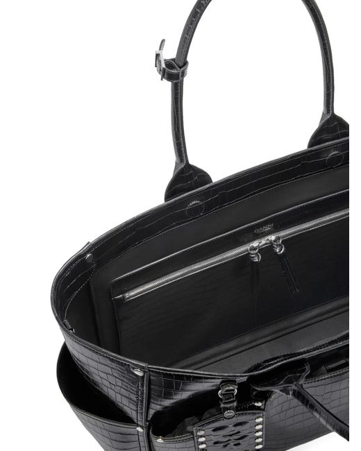 Ganni Black Embossed Studded Tote Bag