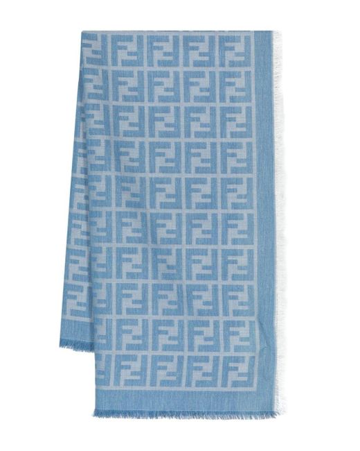 Fendi Blue Schal mit Monogrammmuster