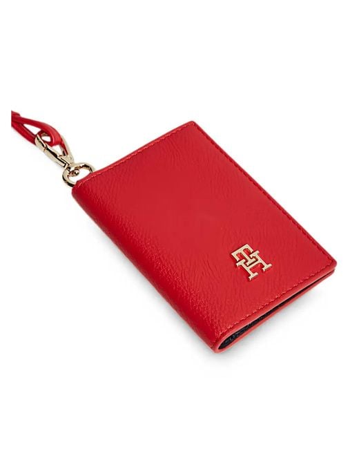 Tommy Hilfiger Red Icon Logo-Plaque Card Holder