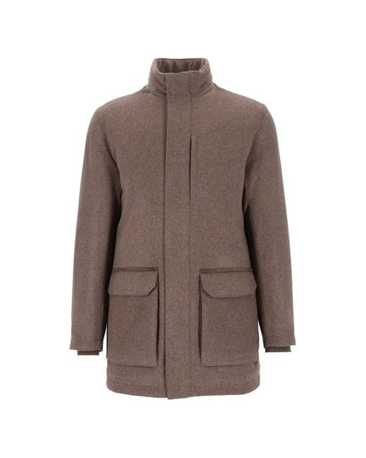 Corneliani Brown High-Neck Single-Breasted Coat for men