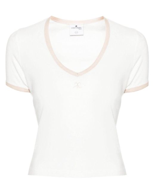 Courreges T-shirt Met Geborduurd Logo in het White