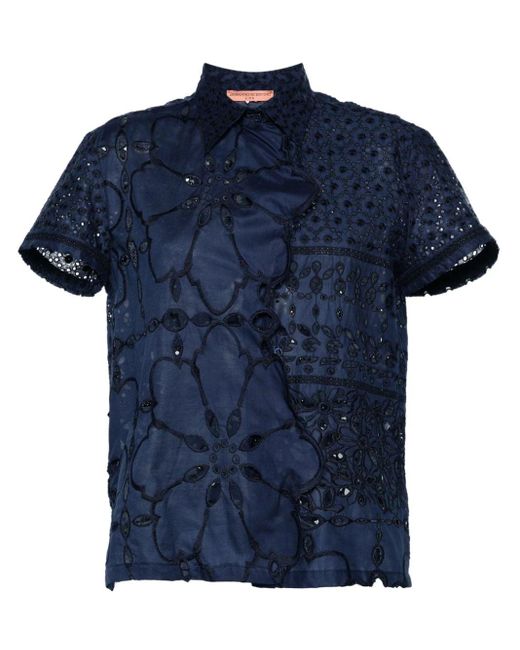 Ermanno Scervino Broderie-anglaise Belted Blouse Blue