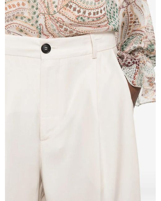 SOLOTRE White Pleated Straight-Leg Trousers