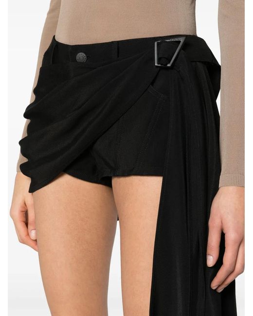 Mugler Black Scarf-detail Mini Shorts