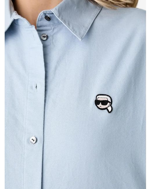 Karl Lagerfeld Blue Logo-Patch Button-Down Shirt