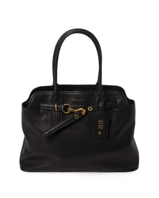 Miu Miu Black Adventure Logo-Embossed Buckled Shoulder Bag