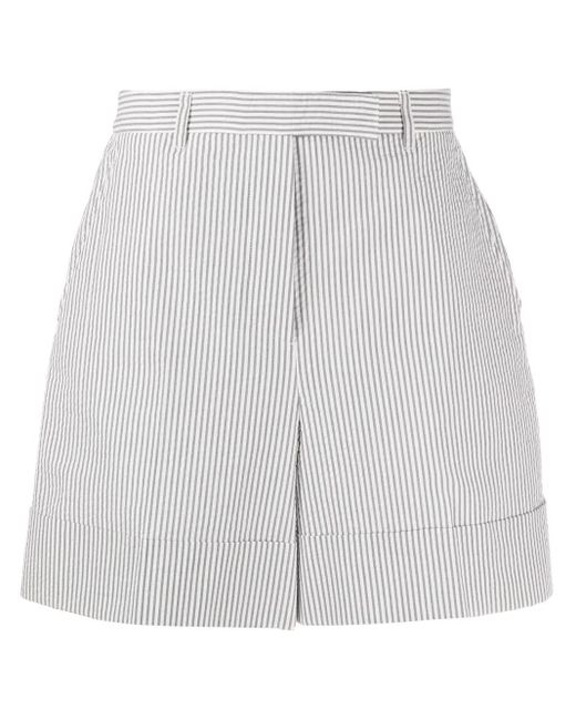 Thom Browne White High-Waist Seersucker Shorts