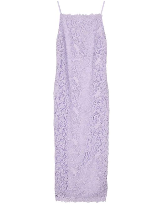 Carolina Herrera Purple Floral-lace Square-neck Dress