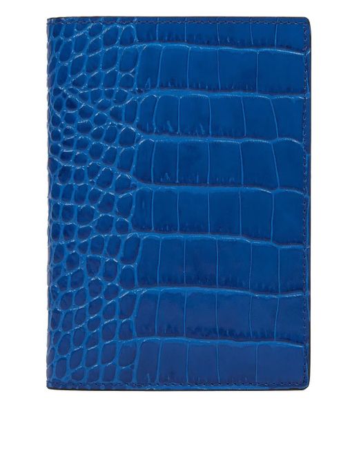 Porta Passaporto Goffrata Con Effetto Coccodrillo di Smythson in Blue