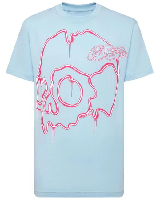 メンズ Philipp Plein Dripping Skull グラフィック Tシャツ Blue