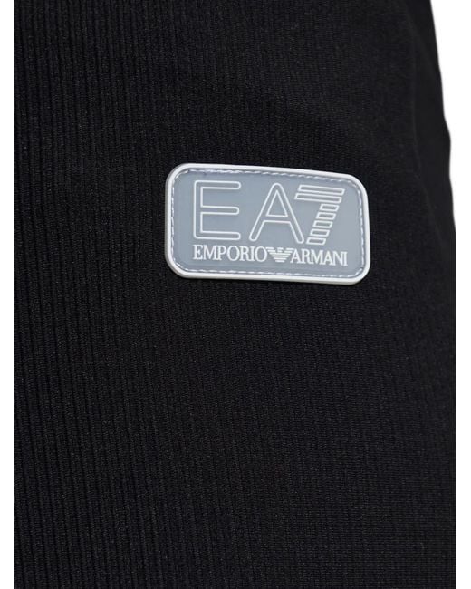 EA7 Black Ribbed Flared Track Pants
