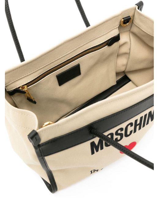 Moschino Natural Logo-embroidered Canvas Tote Bag