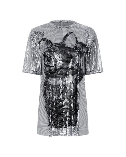 Rabanne Gray Ohmori Cat-Print Chainmail Mini Dress