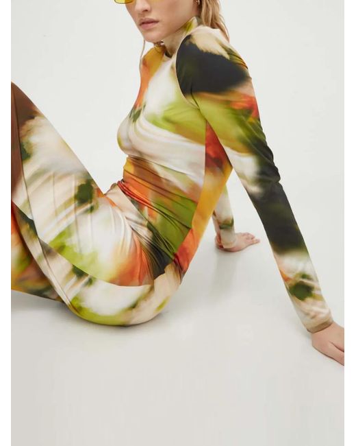 Stine Goya Natural Long-Sleeve Printed Midi Dress