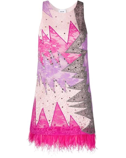 Emilio Pucci Pink X Koché Feather-Embellished Lace Dress