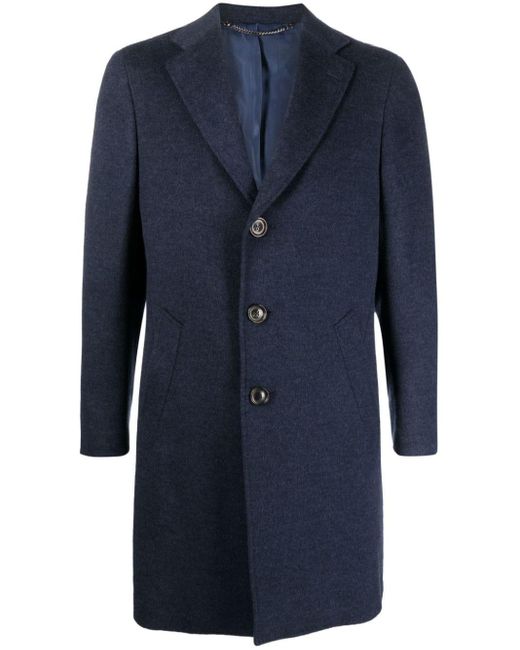 Canali Blue Single-breasted Wool-blend Peacoat for men