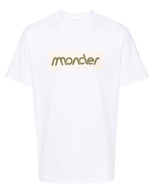 Moncler White Rubberised-logo T-shirt for men